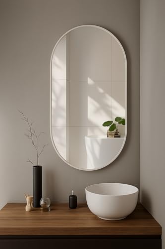 Image of Plain Glass Frameless Decorative Mirror for Bathroom Wall (18W X 24L Inch, Capsule Shape)