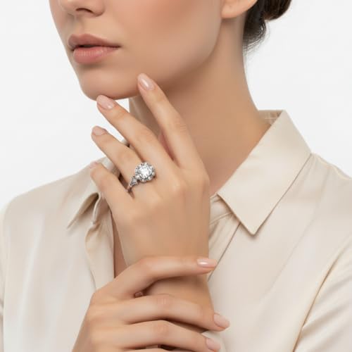 Image of Choose Your Gemstone Vintage Halo Diamond CZ Engagement Ring Sterling Silver Cushion Shape Vintage Engagement Rings Minimal Modern Design Birthday Gift Wedding Gift US Size 4 to 12