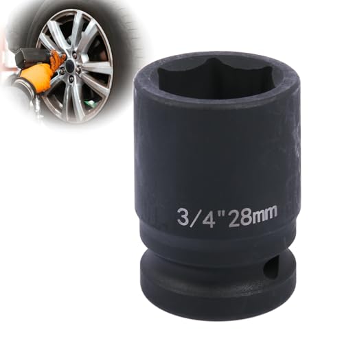 Image of Deep 6-Point Impact Socket 3/4" Drive 28mm,Chrome Molybdenum Steel, Anti-Rust Metric Hex Socket for Car Repairs and Impact Wrench