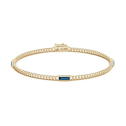 Angara Natural London Blue Topaz Three Stone Bracelet for Women in 14K Solid Gold | Birthday, Engagement, Anniversary, Wedding Jewelry Gift for Women2