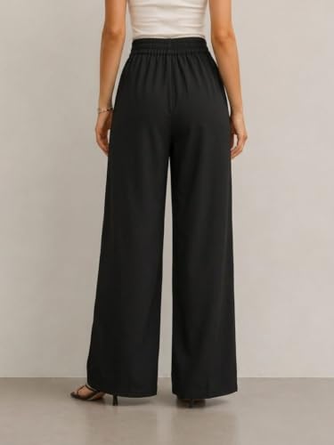 Image of Women's High Waist Wide Leg Trousers | High Rise Button Closure Palazzo Pants | Comfortable Casual Formal Office Wear Trousers | Stylish Bottom Wear for Women