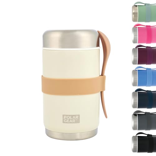 520ml Insulated Food Flasks For Hot Food – Double-Wall Stainless Steel Hot Food Flask With Spoon – Thermal Lunch Box keeps Meals Drinks Hot or Cold for 6 Hours – Leakproof Soup Containers (Cream)