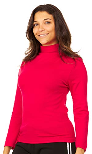 Womens Thermal Underwear Shirt - Mock Turtleneck Base Layer Soft Long Sleeve Top (Small-Medium, Red)