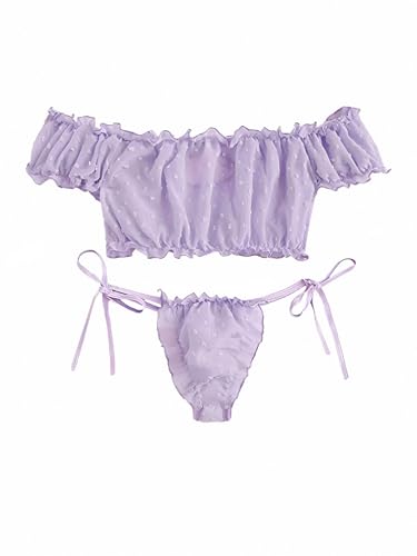 Image of Lilosy Sexy Stretch Ruffle Tie Sheer Mesh Lingerie Set Outfits
