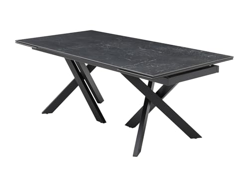Vente-unique - Table à Manger Extensible 8 à 12 Personnes en Verre trempé et céramique - Effet marbre Noir - MARISO