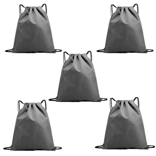 Image of 5-Pack Waterproof Drawstring Backpacks, Soccer-Texture Oxford Fabric, 16.9 inch x 13.8 inch, Lightweight 0.20 lb Each, No Eyelets, Gym & Marathon Gear Sacks(Gray)