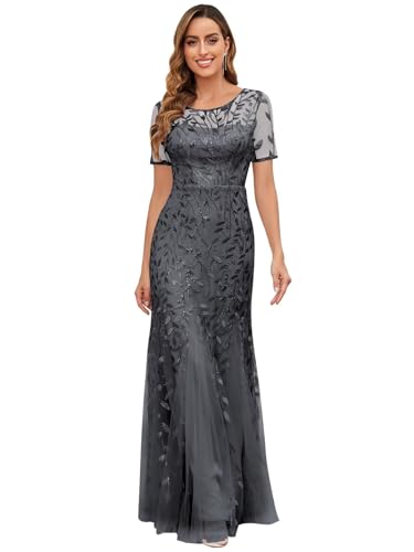 Mother of The Bride Dresses Short Sleeve Sequin Long Tulle Formal Evening Dresses for Women Size 8