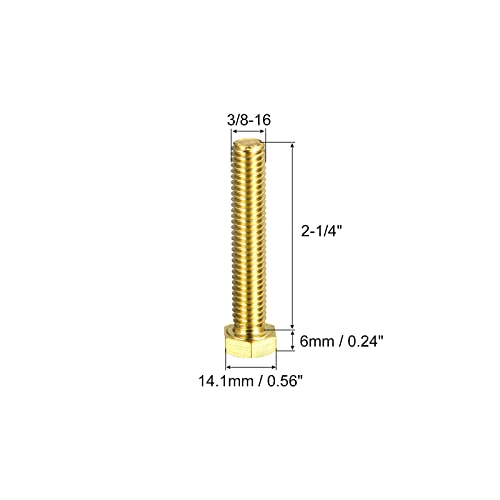 Image of uxcell Brass Hex Bolts, 3 /8-16x2-1 /4 2pcs Fully Thread Grade 4.8 Solid Brass Hexagon Head Bolt Machine Screws for Machinery