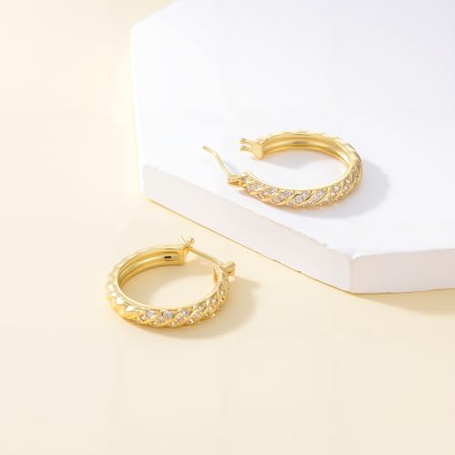 14K Gold Hoop Earrings for Women 14K Gold Earrings Jewelry Spiral Cubic Zirconia Thick Hoops Hypoallergenic Womens Huggie Earring 25/30MM4