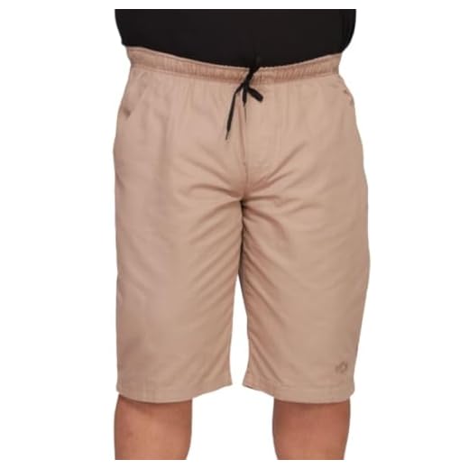 Bermuda Plus Size Masculina Em Sarja Brim 100% Algodão Cós Elástico Com Bolsos Casual (BR, Alfa, XG, Plus Size, Regular, Bermuda Bege)