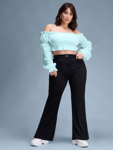 Image of Miss Chase A+ Women's Wide Leg High Rise Regular Length Stretchable Denim Jeans