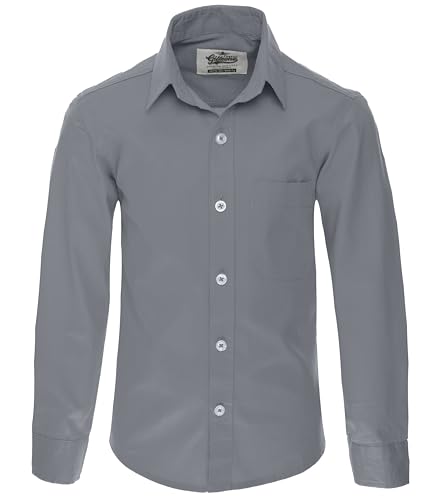 GILLSONZ DSFS77NEW Kinder Party Freizeit Student Hemd Langarm100% Baumwolle (DE/NL/SE/PL, Numerisch, 128, 134, Regular, Grau)
