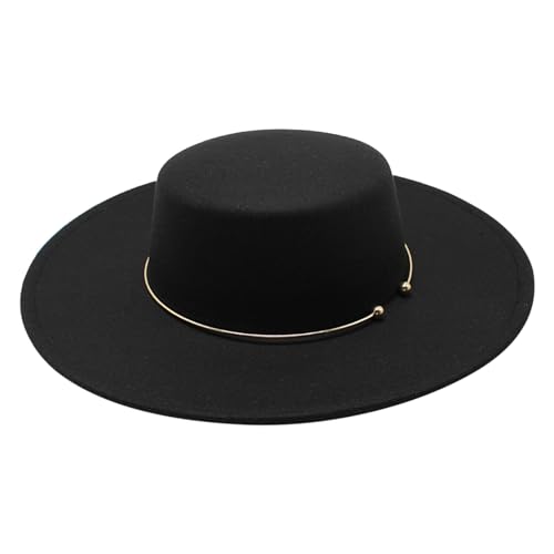2025 Fedora-Hüte für Damen, flacher Hut für Herren, Pork Pie Hut, breite Krempe, Kirche, Leder, Fedora, Herren, Schwarz , Einheitsgröße