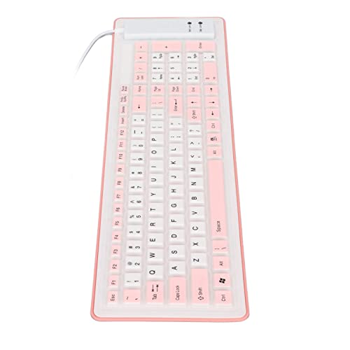 Clavier en silicone pliable filaire USB rose 103 touches étanche enroulable PC