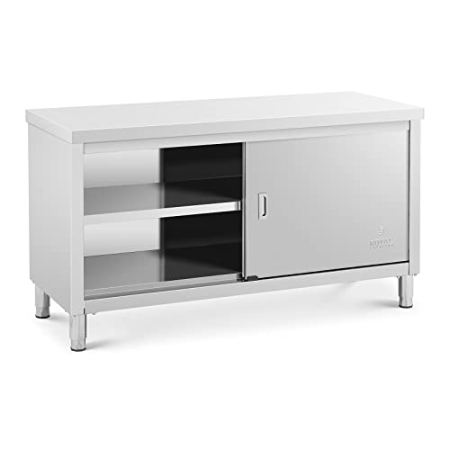 Royal Catering Meuble Bas en INOX Plan De Travail Professionnel Cuisine Armoire Basse RCSSCB-150x60-E (Capacité 600 kg, 150 x 60 x 85 cm, 2 Portes...