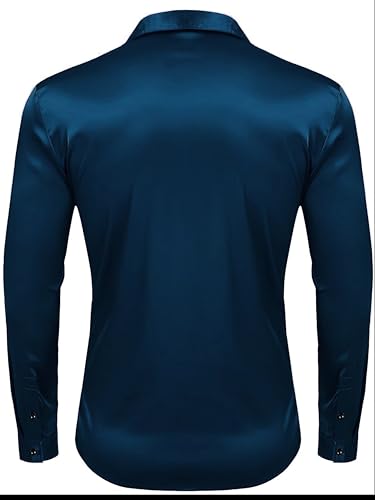 Image of IndoPrimo Men's Satin Shirt with Spread Collar Neck Line Solid Pattern Full Sleeves Regular Fit Western Style and Standard Length