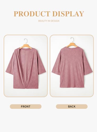 Image of Eytino Plus Size Cardigan for Women Half Sleeve Knitted Jacquard Summer Kimono Cover up Tops(1X-5X)