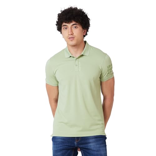Image of Spykar Men's Slim Fit Ribbed Collar Half Sleeve Solid Casual T-Shirt