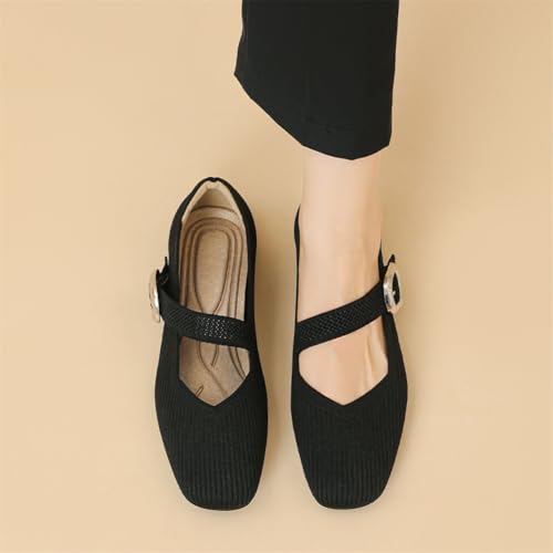Knit Ballet Flats for Women Square Toe Mary Jane Flats Comfortable Dressy Shoes Arch Support Slip On Casual Shoes3