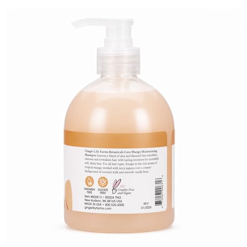 Image of Ginger Lily Farms Botanicals Shampoo, 16.9oz, Coco Mango | 100% Vegan & Cruelty-Free | Moisturizing Shampoo for All Hair Types