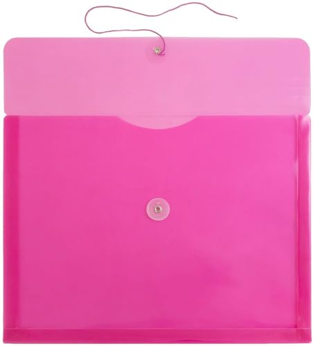 JAM PAPER Envelopes de plástico com fecho de botão e cordão - livreto de letras - 24 x 33 - fúcsia -
