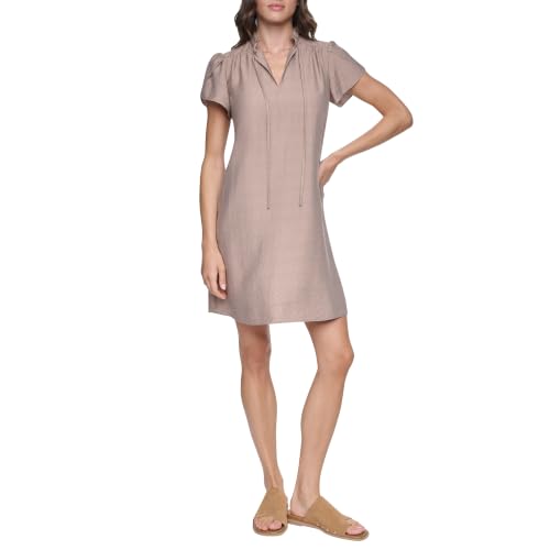 Image of DKNY Women's Front Tie Ruffle Neckline Trapeze Dress
