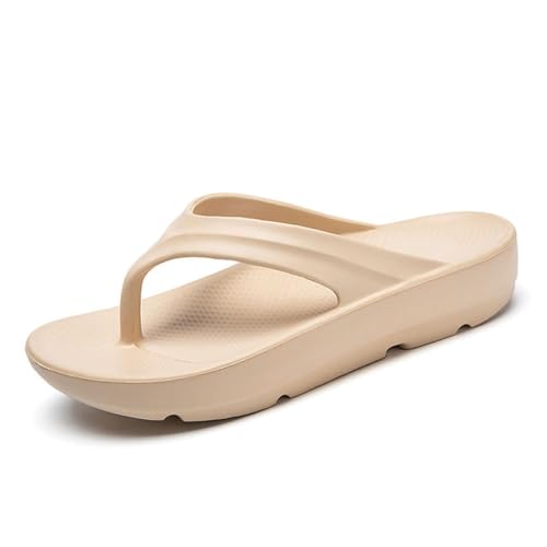 Men's Flip-Flop EVA Thick Soled Slippers,Lightweight Comfort Arch Support Couple Clip Toe Sandals,Slides Comfortable Platform Beach Shoes(Size:EU 46/47,Color:Beige) - Main Image