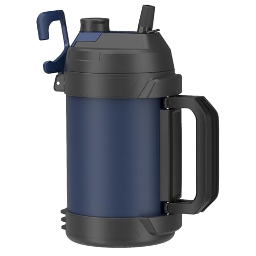 Image of Zukro 1 Gallon Water Jug, One Gallon Large Triple Wall Insulated Water Bottle With Straw and Spout, Keep Cold 48 Hours, No Sweat 128 oz Stainless Steel Sport Jug For Gym, Camping, Outdoors, Navy Blue