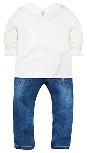 Image of Big Girls Letters Decor White Knitted Pullover Wahsed Flowers Embroidery Jeans Pants Set