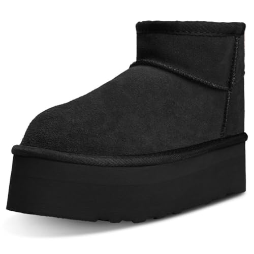 Platform Mini Boots for Women Suede Upper Winter Boots Warm Fur Fleece Lined Anti-Slip Sole Short Ankle Snow Boots for Indoor & Outdoor