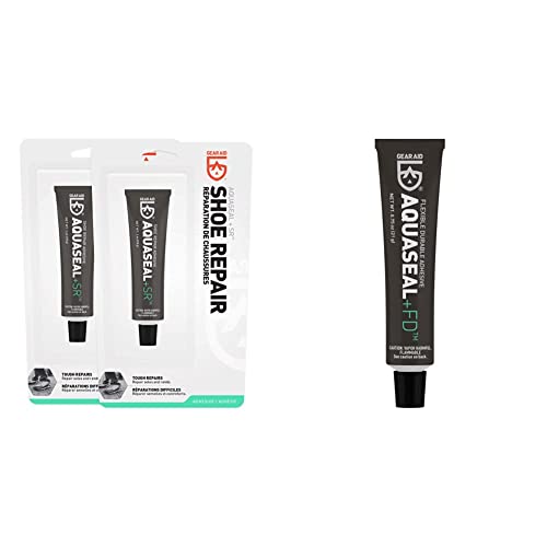 Gear Aid Aquaseal SR Shoe and Boot Repair Adhesive, Clear Glue, 1 oz (2 Pack) & Aquaseal FD Flexible Repair Adhesive for Outdoor Gear and Vinyl, Clear Glue, 0.75 oz, Model:10110