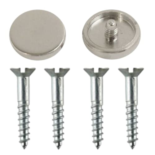 Mirror Screws 25mm with Decorative Cap Covers Chrome 14mm Flat Screw Caps