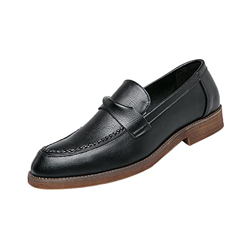 Men's Leather Penny Loafers Dress Shoes,Classic Comfort Slip On Stacked Oxford Soft Sole Business Casual Formal Derby