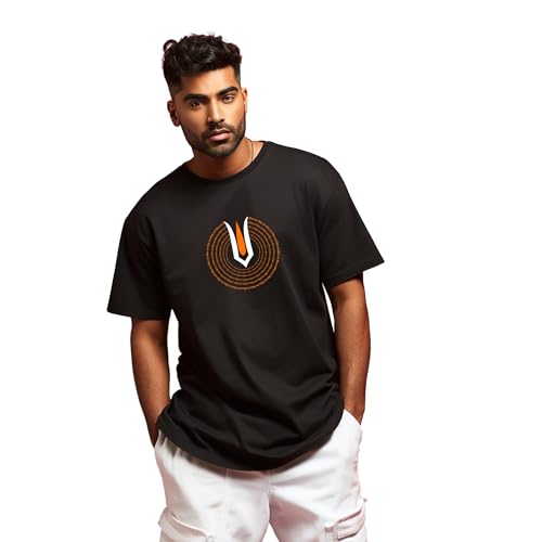 Image of prabhu bhakti Men's Oversized Shri Ram with Tilak Printed BlackT-Shirt | Drop Shoulder Pure Cotton Oversized Tshirt for Men