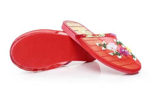 Chinese Slippers For Women, Chinese Mesh Floral Slippers, Breathable Mesh Bamboo Flats Hollow Sandal Summer2