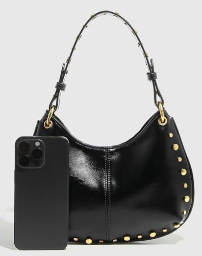 Trendy Studded Crescent Bag for Women Y2K Punk Purse with Chain Strap Burgundy Underarm Shoulder Crossbody Bag 20252