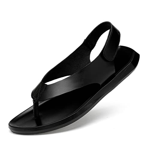 Men Sandals Casual Black Slip On Sandals Man Men's Flat Rubber Leather Flip Flops(D,40 Code)