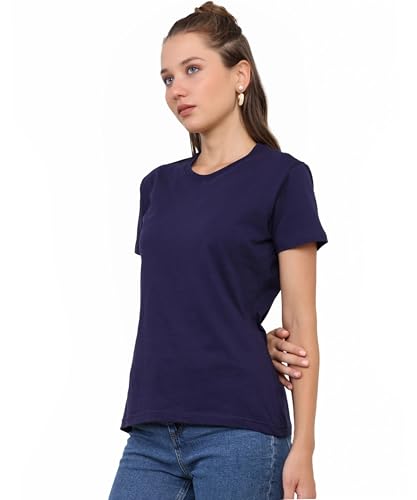 Image of Round Neck T-Shirt Top for Women | Combed Bio-Washed Ring Spun Cotton | Plain | Short Sleeves