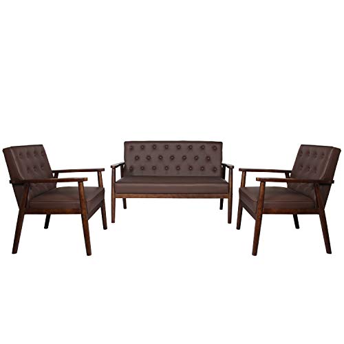 JIASTING MidCentury Modern Faux Leather Loveseat Sofa and Accent Chair