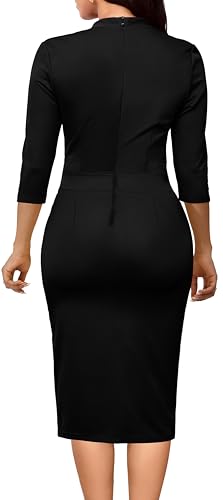 Image of SxClub Business Dresses for Women Elegant Long Sleeve Bodycon Pencil Knee Length Formal Dress for Evening Cocktail