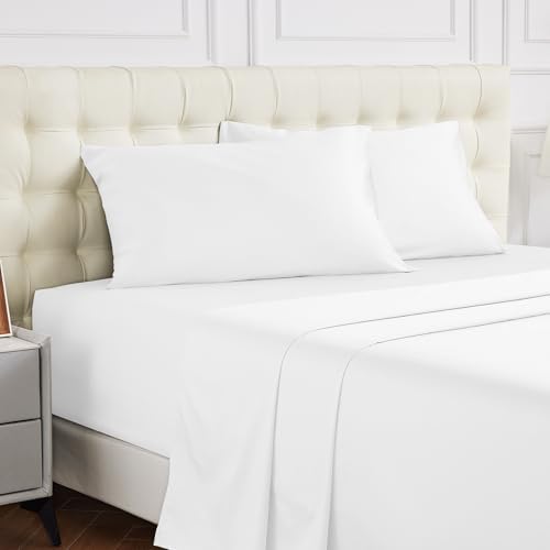 Warmstar 100% Cotton Queen Sheet Set,600 Thread Count Cotton Bed Sheets Sateen Soft Cotton Queen Size Sheet Set Deep Pocket, 4 Pc Bed Sheet Set -1 Flat Sheet, 1 Fitted Sheet,2 Pillowcases,White