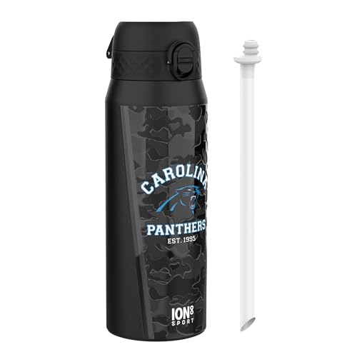 NFL Panthers Botella Térmica 750ml (24oz) a Prueba de Fugas, Fácil de Abrir, Cerradura Segura, Asa de Transporte, Aptas para Lavavajillas, Acero Inoxidable, Ideal para Deportes