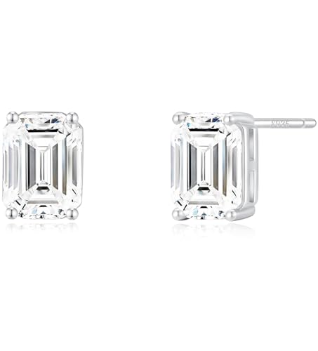2 Carat Stud Earrings 925 Sterling Silver Stud Earrings Emerald Cut Cubic Zirconia Cute Wome Hypoallergenic