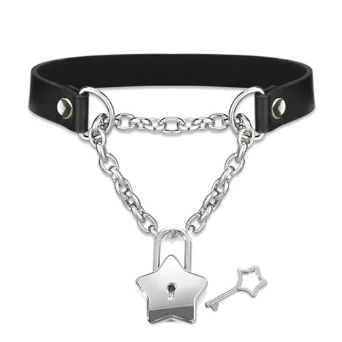 Collier réglable en cuir synthétique avec son cadenas cœur pour femme