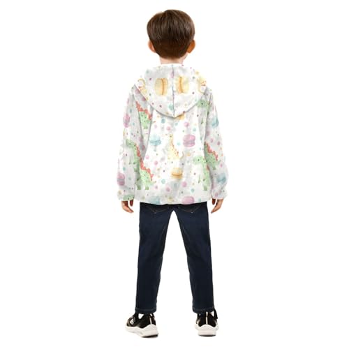 Dinosaur Macaron and Polka Dot Girls Fleece Jacket Girls Fall Jacket Boys Coats Zip Up Hoodie Outerwear 2-10T4