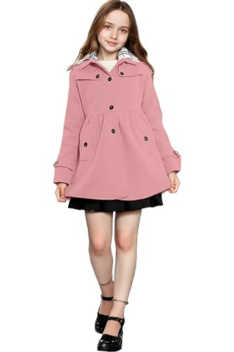 SANGTREE Girls' Autumn and Winter Woolen Coat with Detachable Hat Outerwear Peacoat,2-14 Years