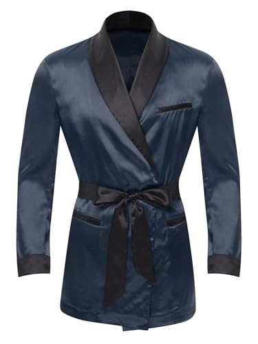 Moily Men's Stain Smoking Jacket Robe with Belt Lightweight Dinner Jacket Cigar Jacket Host Wear Blazer3