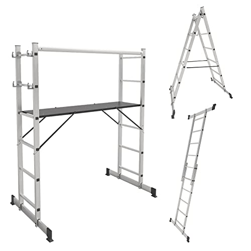 Aluminum Scaffold - 3 IN 1 Multipurpose Scaffolding Platform, Adjustable Work Bench, A Frame Ladder, Folding Step Ladder, 330 Lbs Duty Rate
