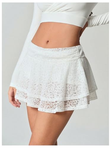 SOLY HUX Women's Lace Layered Ruffle Flowy Mini Cake Skirts Party Coquette Aesthetic Clothes4