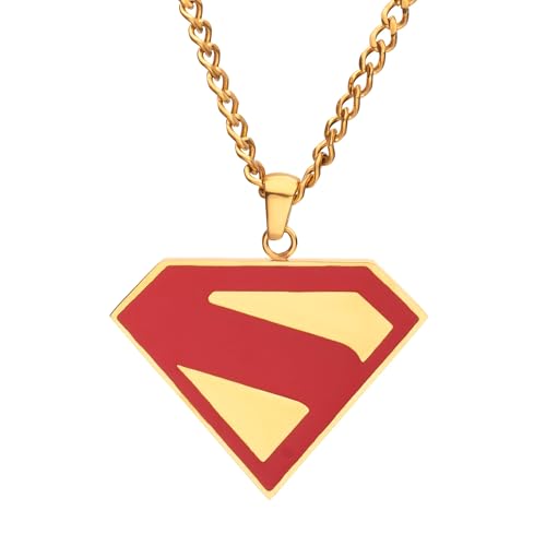 Superman Logo Steel Necklace – Gold & Red Enamel Collectible Jewelry